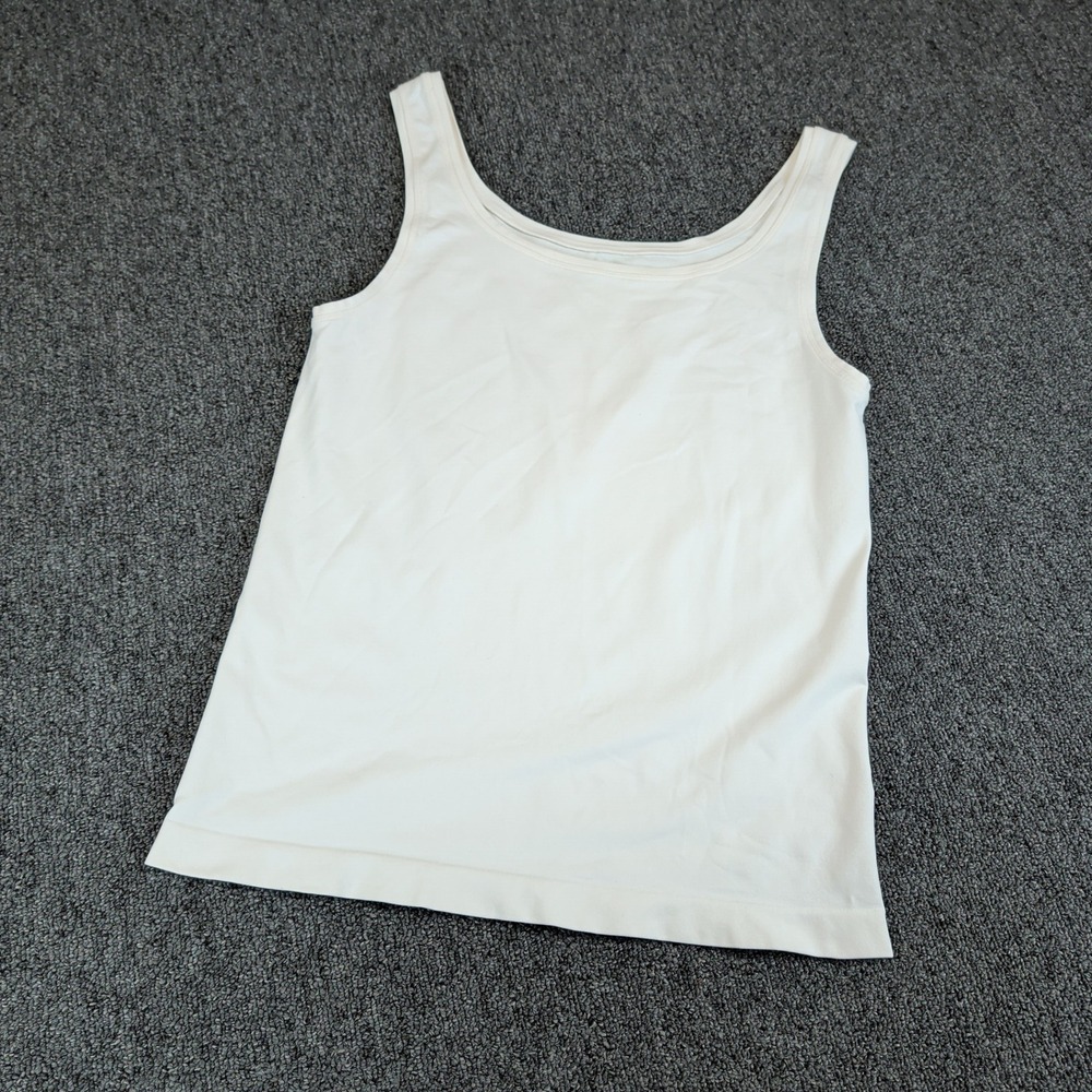 Soma Women Tank Top XL Nylon Spandex Cream White Layering Scoop Neck Made in USA